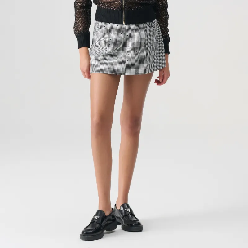 TCH Casual Short Skirts Women's Black White Plaid-3