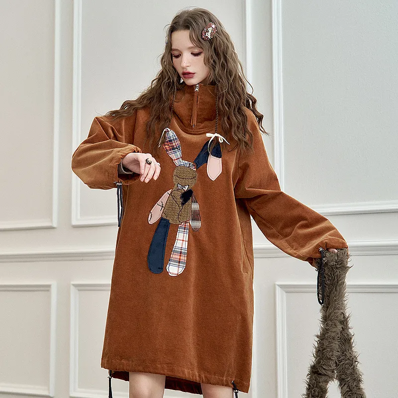 ELF SACK Long Sleeved Dress Women's Caramel-5