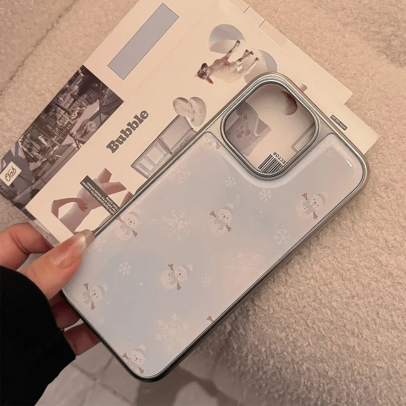 QIZHENG TPU Material Electroplated Instagram Style Snowman Phone Case Compatible With Apple 16 Pro Max/15/14/13/12/11-6