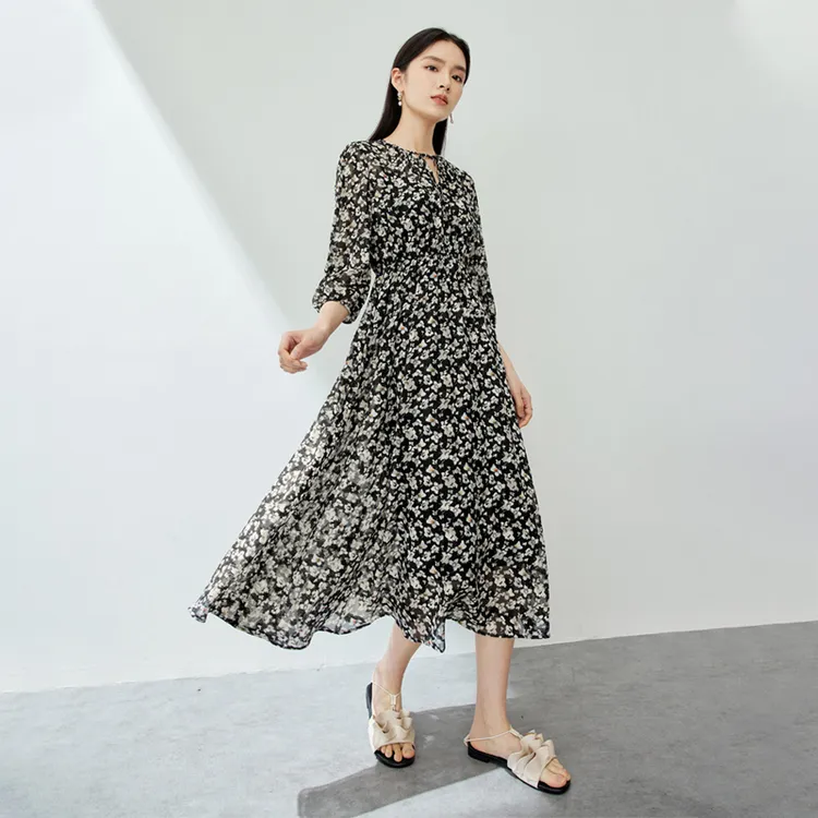 SENTUBILA Long Sleeved Dresses Women's Black Floral-3