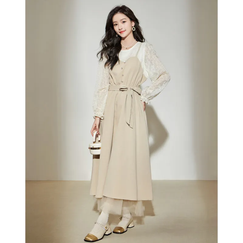 Love Elaine Long Sleeved Dress Women's Apricot-5
