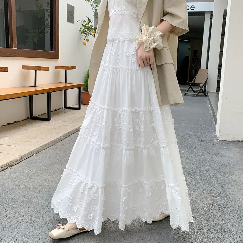 XIANSINIAO Casual Long Skirt Women's White-1