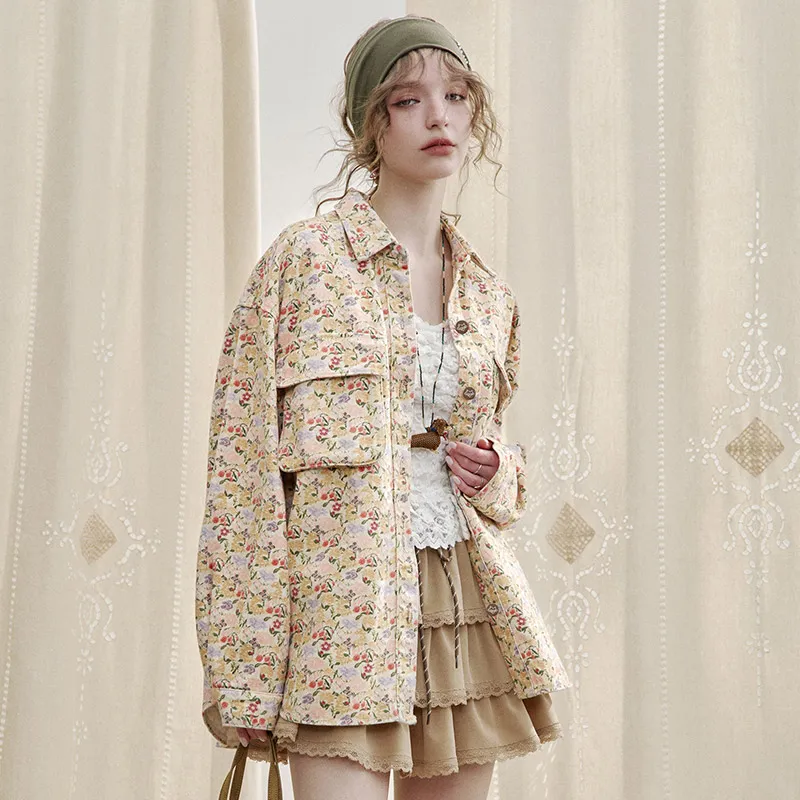 ELF SACK Jackets & Coats Women's Floral Apricot-3