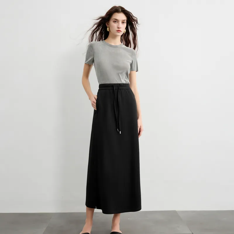 3COLOUR Casual Split Long Skirt Women's Classic Black-4