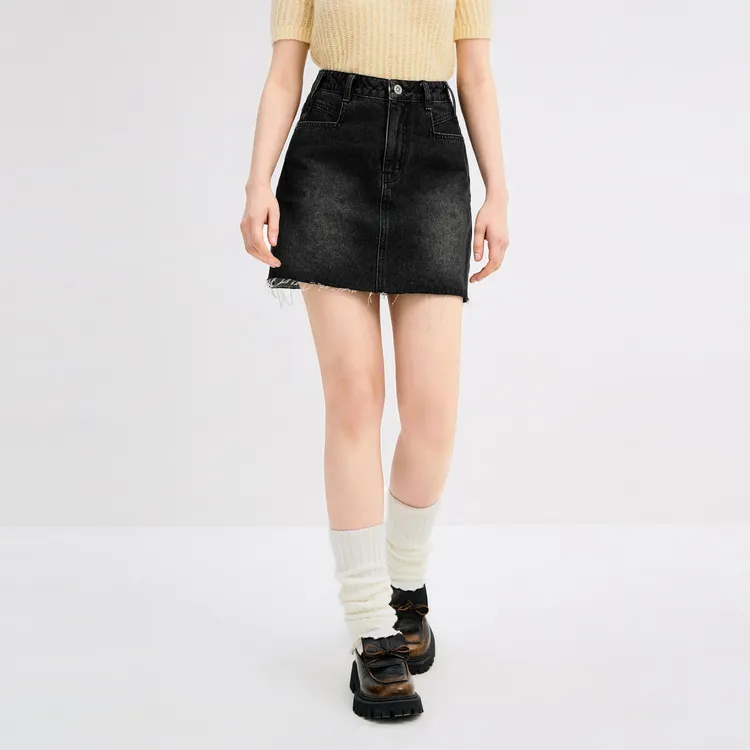 LEDIN Denim Short Skirts Women's Dark Gray-2