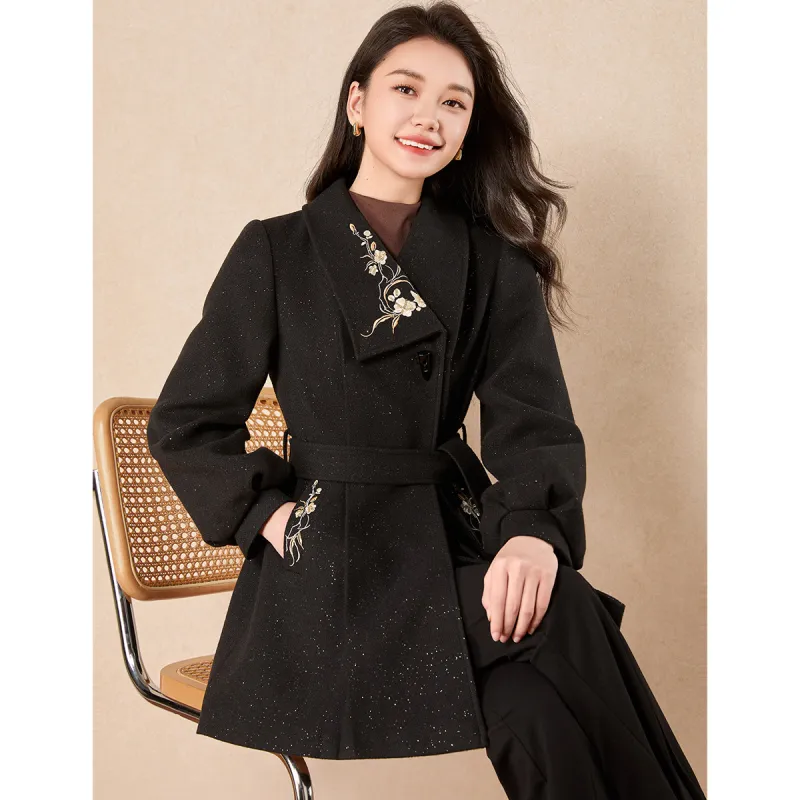 Mylan Spring Fall Coats Cinched Waist Women's Black-2