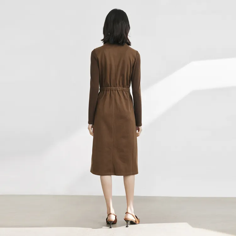 SHUIYUNJIAN Long Sleeved Dresses Women's Coffee-5