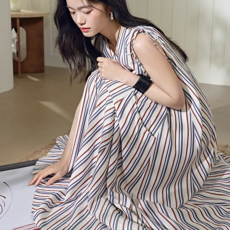KUOSE Sleeveless Dress Women's Stripes-2