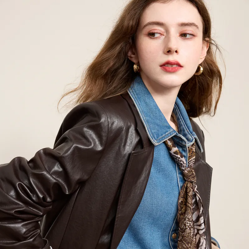 3COLOUR Leather Jacket Women's Ancora Red-4