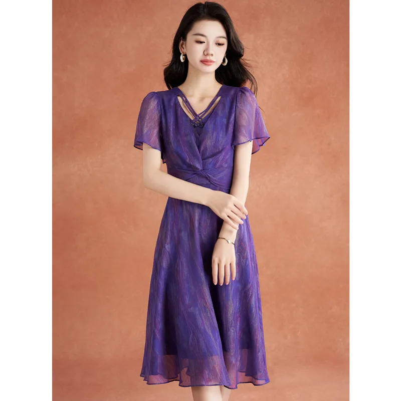 Mylan Summer Short Sleeved Dress Loose Fit Women's Purple-6