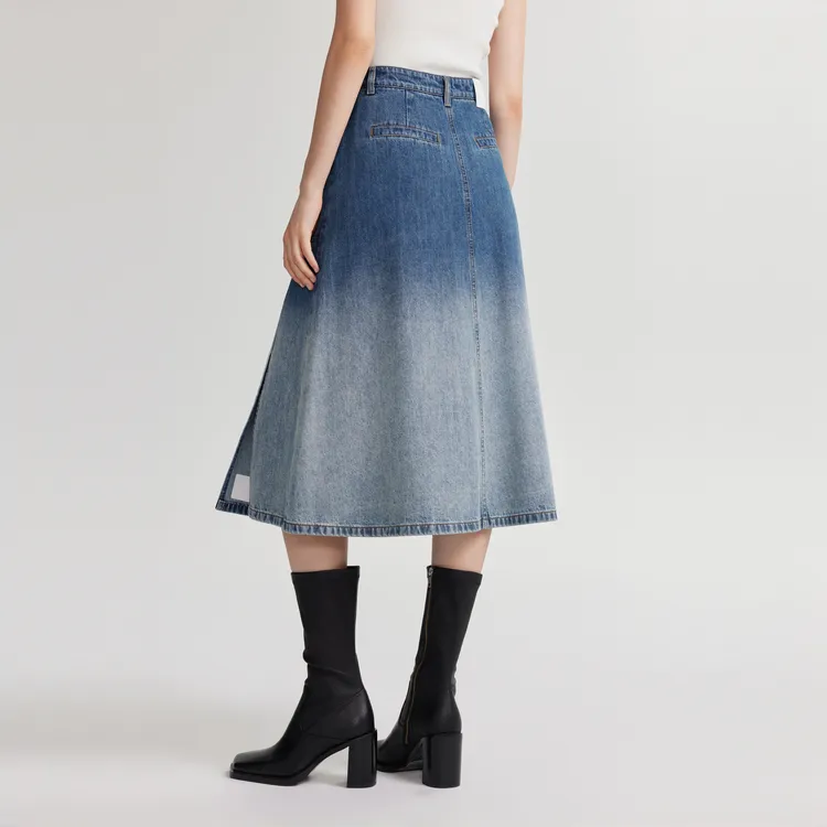 ELLE Denim Long Skirts Women's Blue-3