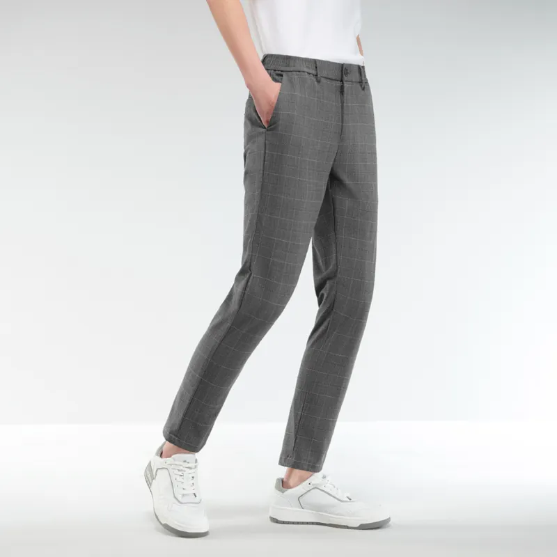HLA Casual Pants Men Light Gray Plaid E3-2