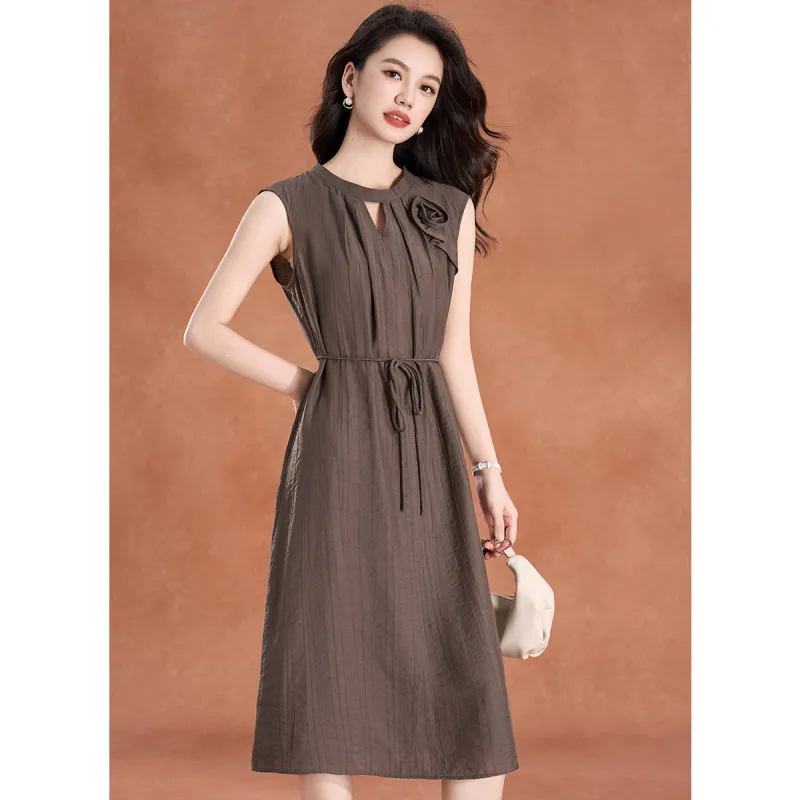 Mylan Summer Short Sleeved Dress Cinched Waist Women's-5