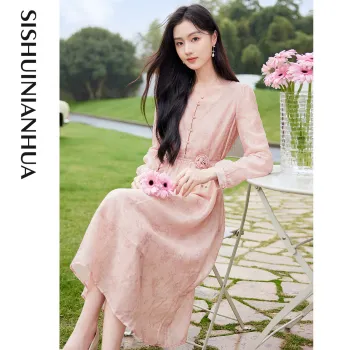 Like The Age Of Water Fall Long Sleeved Dress Regular Women's Pink