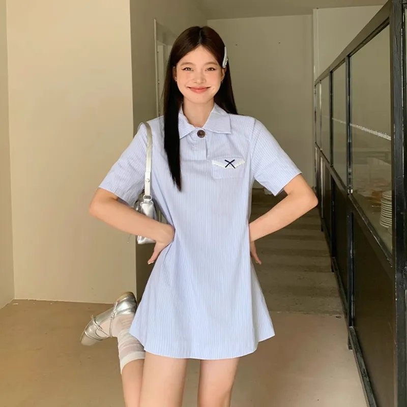 BEAUTIFUL CONFESSION Short Sleeved Dress Women's Blue-3