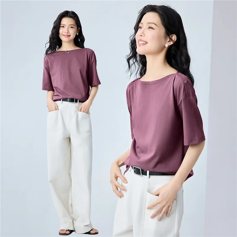 UNIQLO Drop Shoulder Sleeve T Shirt Women's 98 Dark Purple Red-5