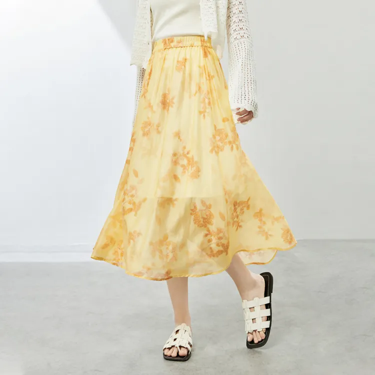SENTUBILA Casual Long Skirts Women's Yellow With Multicolor-2