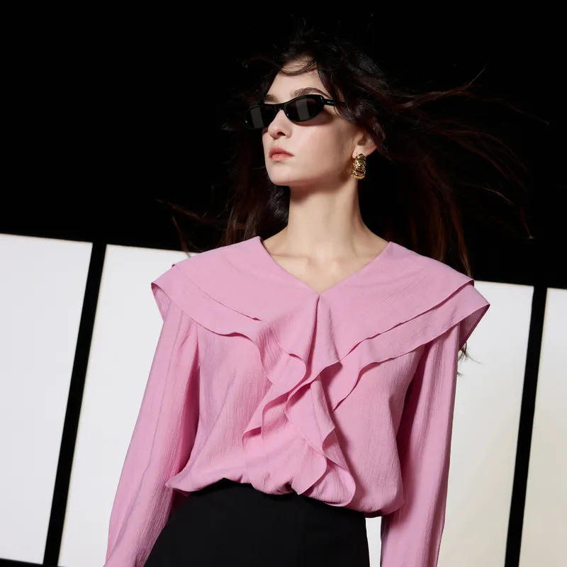 3COLOUR Chiffon Shirt Women's Raspberry Pink-5