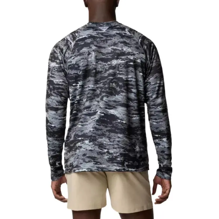 Columbia PFG Solar Stream Super Omni-Shade Omni-Wick T-Shirt Men's Black Camouflage-1