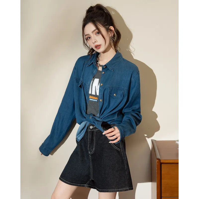 FAWENXIANGZI Shirts Women's Dark Blue-4