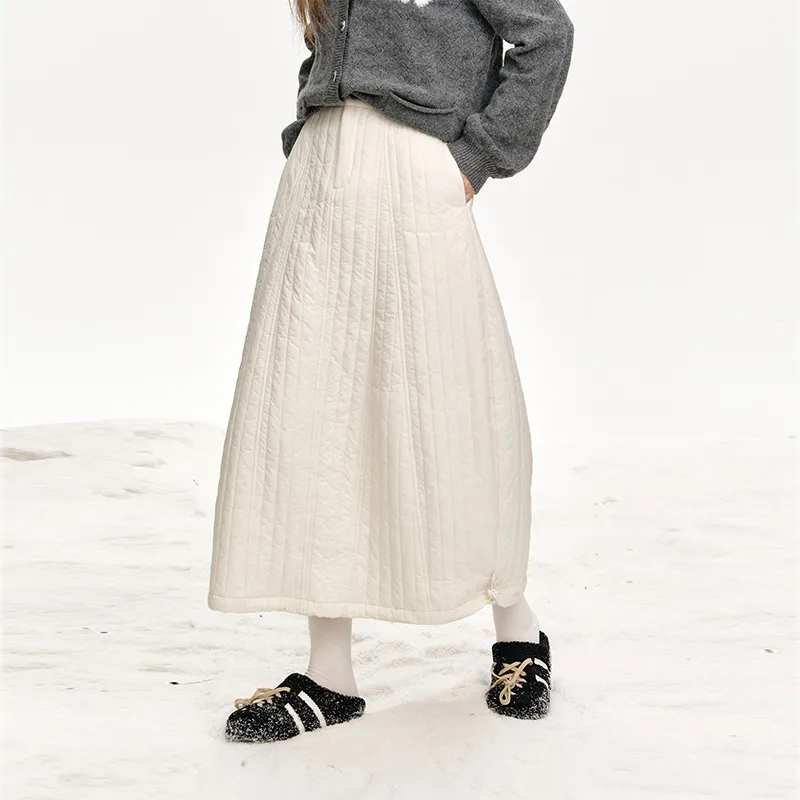 ELF SACK Casual Long Skirt Women's Versatile Milk White-2