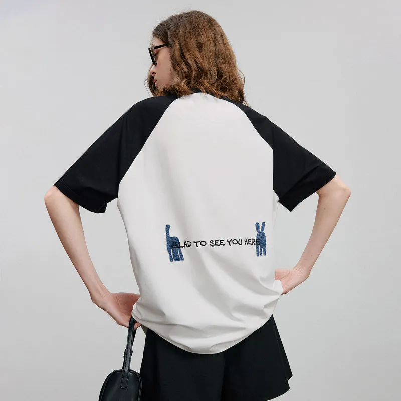 Initial Language T Shirt Women's Black White-1