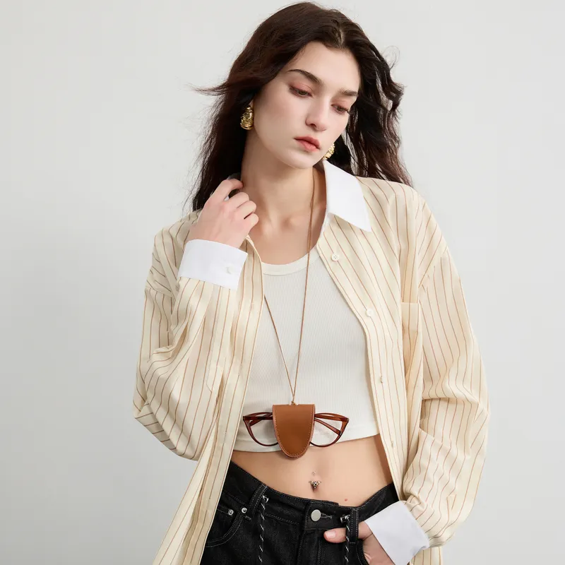 3COLOUR Shirt Women's Light Yellow Stripes-3