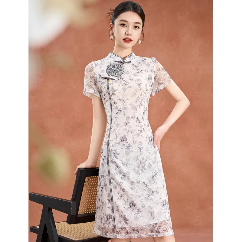 Mylan Short Sleeved Dress Cinched Waist Women's Gray-5