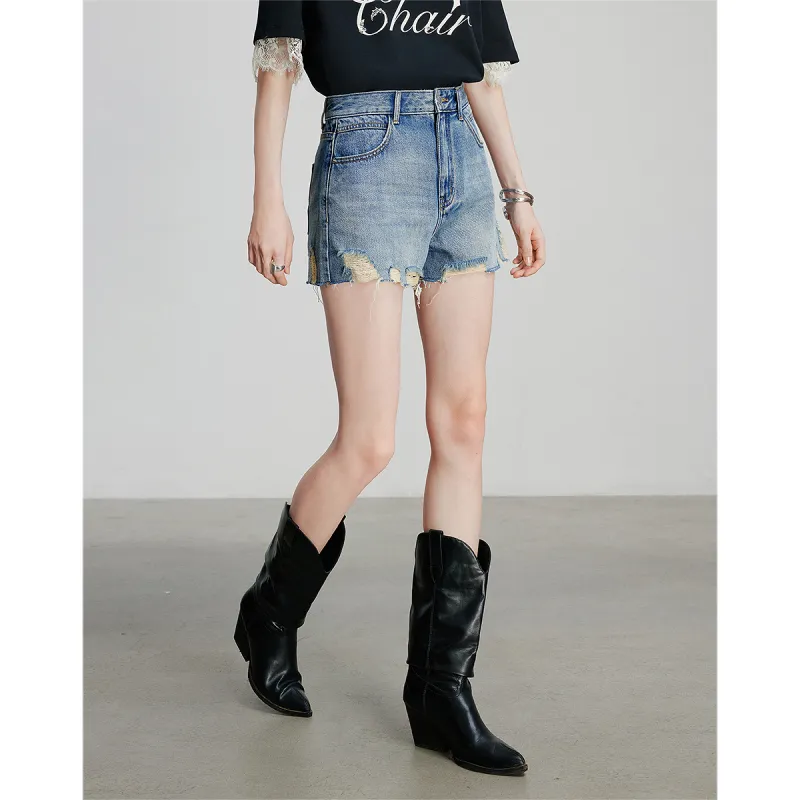 Initial Language Denim Shorts Women's-4