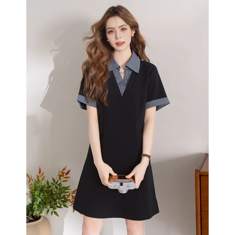 FAWENXIANGZI Short Sleeved Dress Women's Black-1
