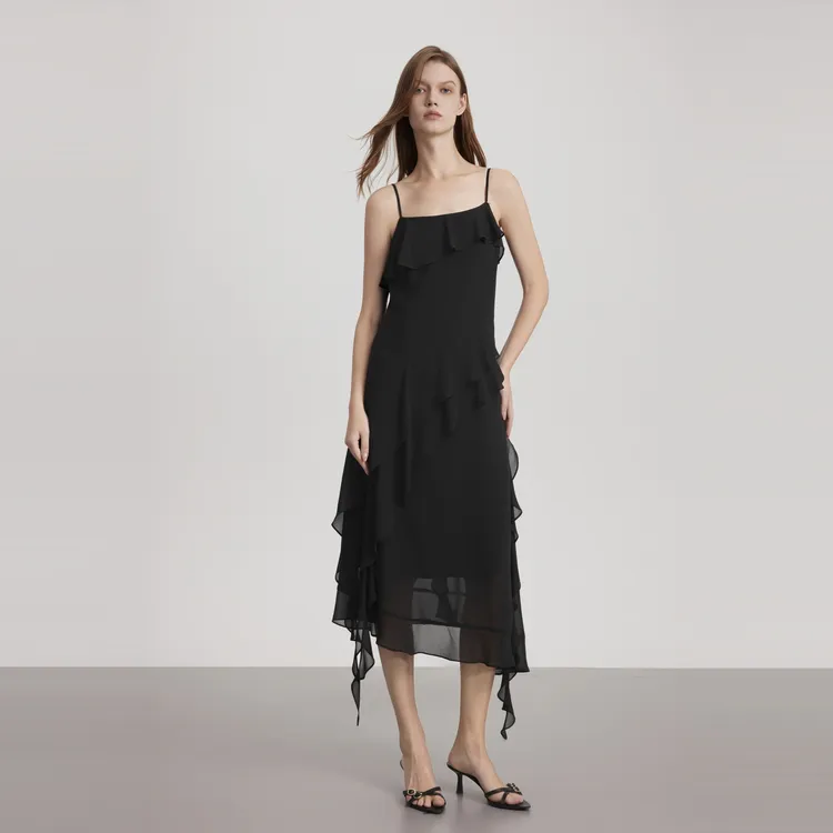 ELLE Slip Dresses Women's Black-2