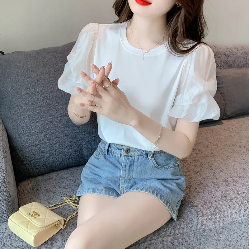 XIANSINIAO Puff Sleeve T Shirt Women's-3