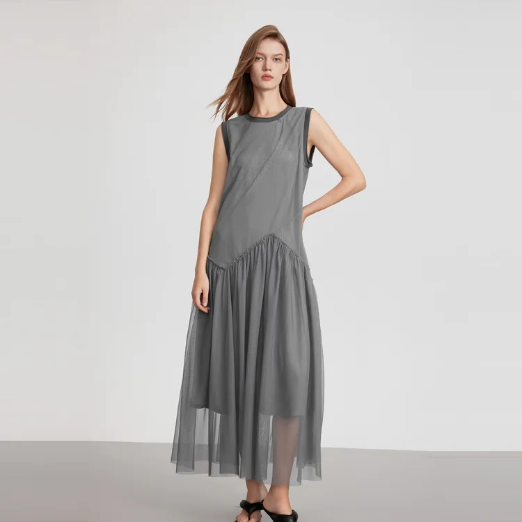 ELLE Sleeveless Dresses Women's Light Gray-2