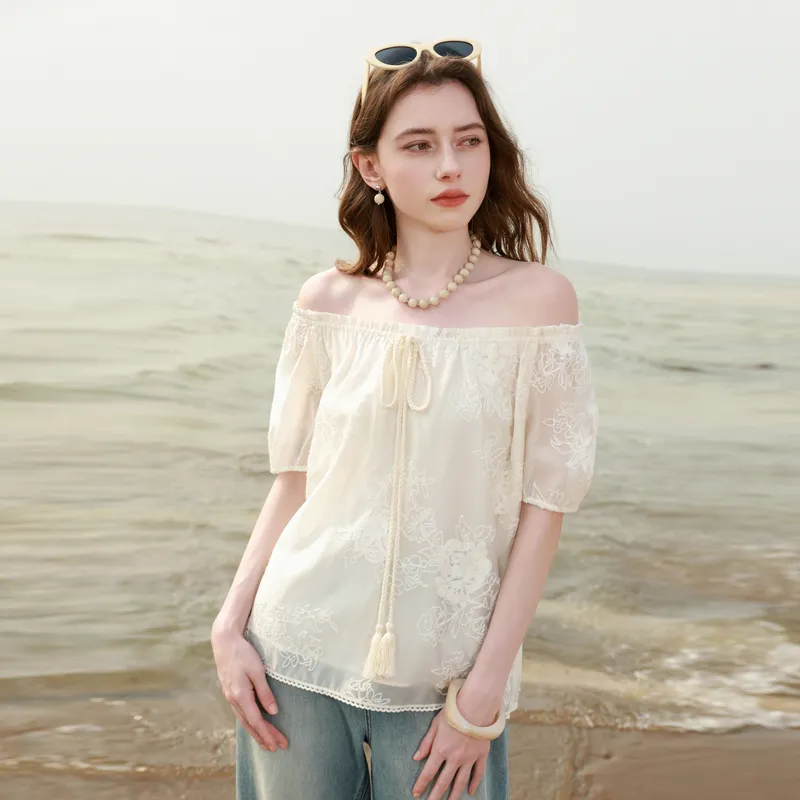 3COLOUR Chiffon Shirts Women's Ecru Floral-5