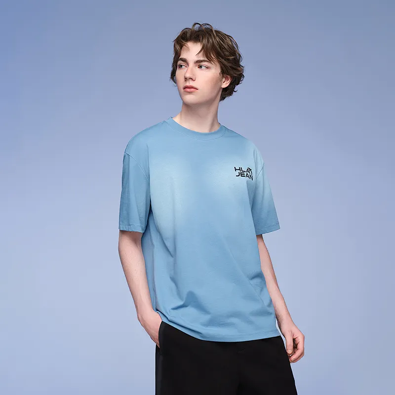 HLA JEANS Short Sleeved T Shirts Men's Sky Blue Pattern 14-2