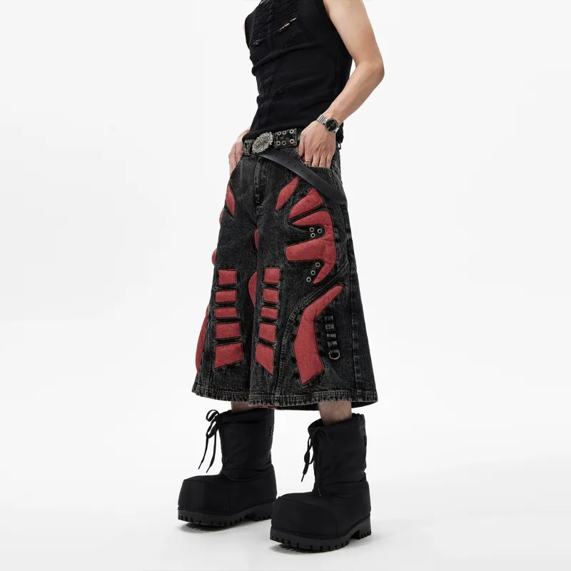 START EXCEED END Denim Shorts Unisex Black Red Pants-4