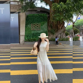 Fish Rabbits Short Sleeved Dress Women's Cream Apricot