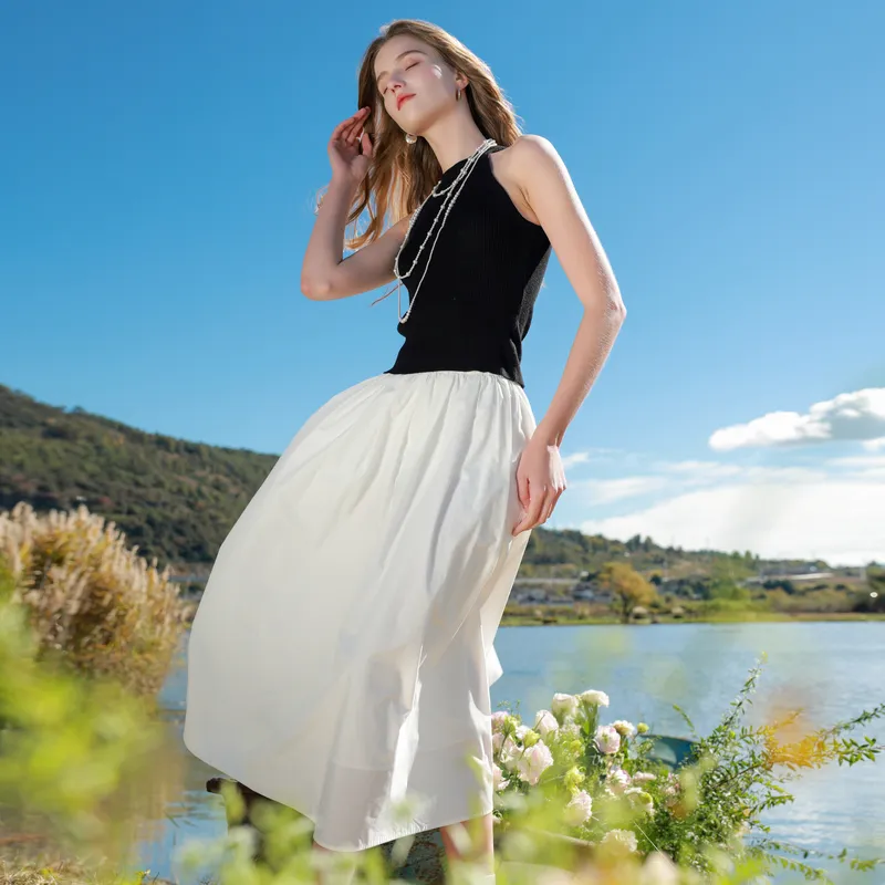 3COLOUR Casual Long Skirt Women's Pearl White-3