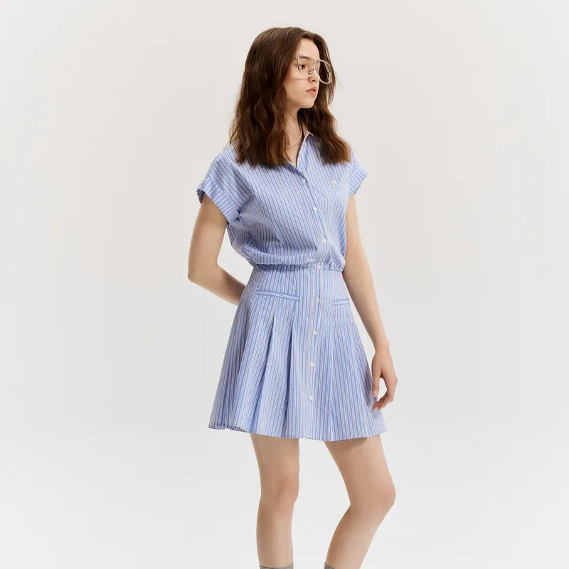 E.land Short Sleeved Dress Women's Light Blue-4