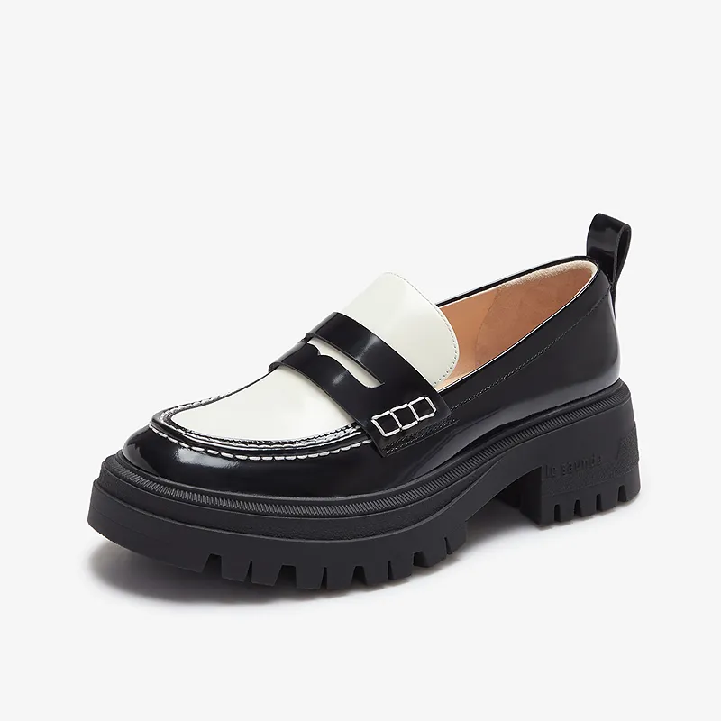 Le Saunda Loafers Women's Black+Ecru-1