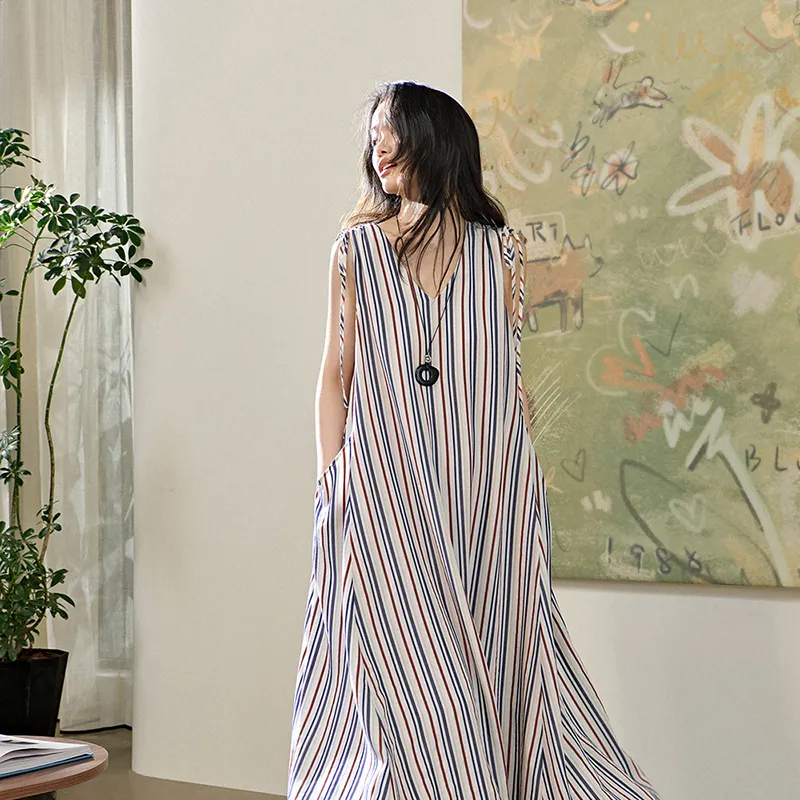 KUOSE Sleeveless Dress Women's Stripes-3