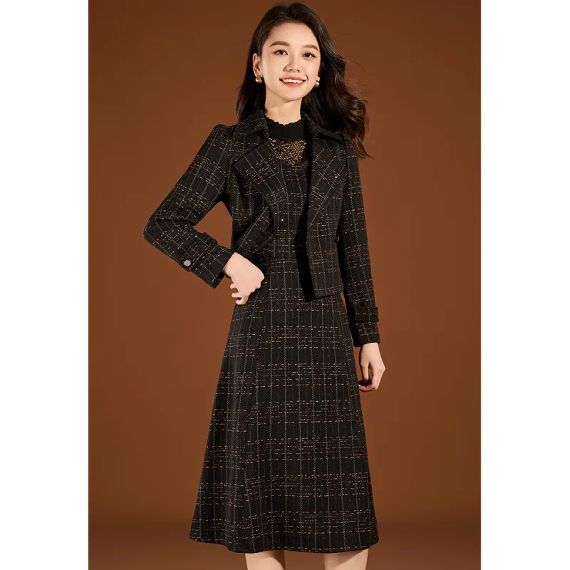Mylan Spring Fall Skirt Set Women's Black-1