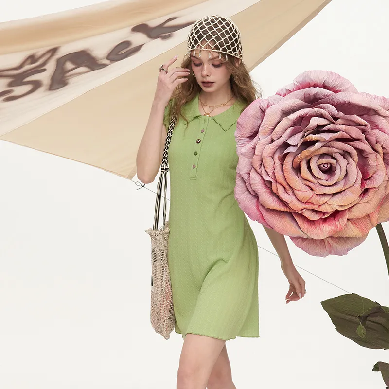 ELF SACK Short Sleeved Dress Women's Green-3