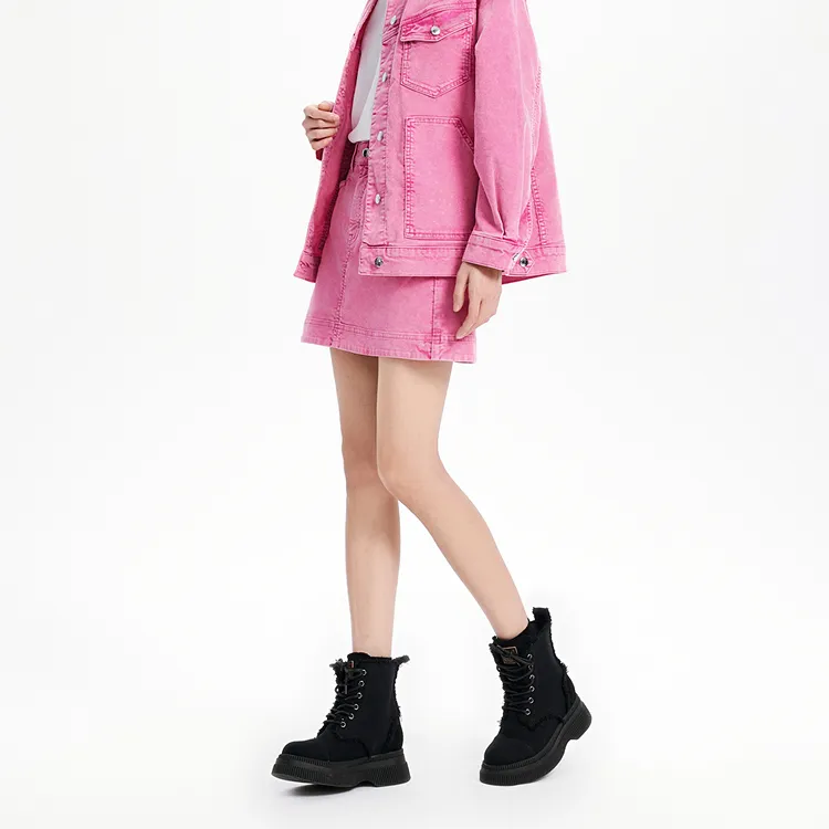 PEACEBIRD Denim Short Skirts Women's Pink-2