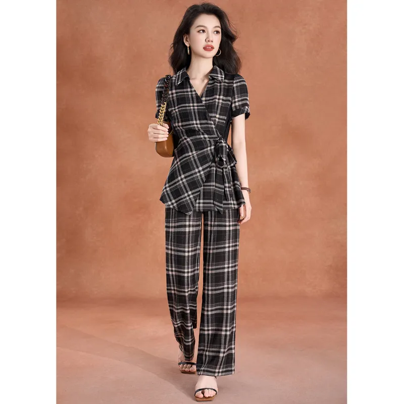 Mylan Casual Suits Women's Black White Plaid-1