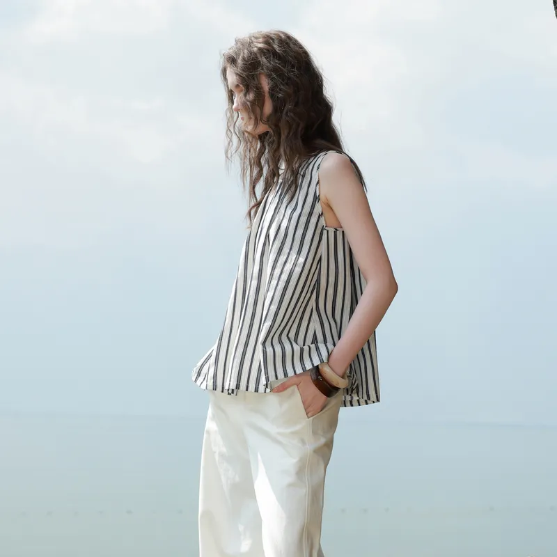3COLOUR Shirts Women's Navy Blue Stripes-6