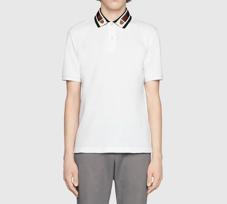 GUCCI Men White Cotton Polo With Web And Feline Head-1