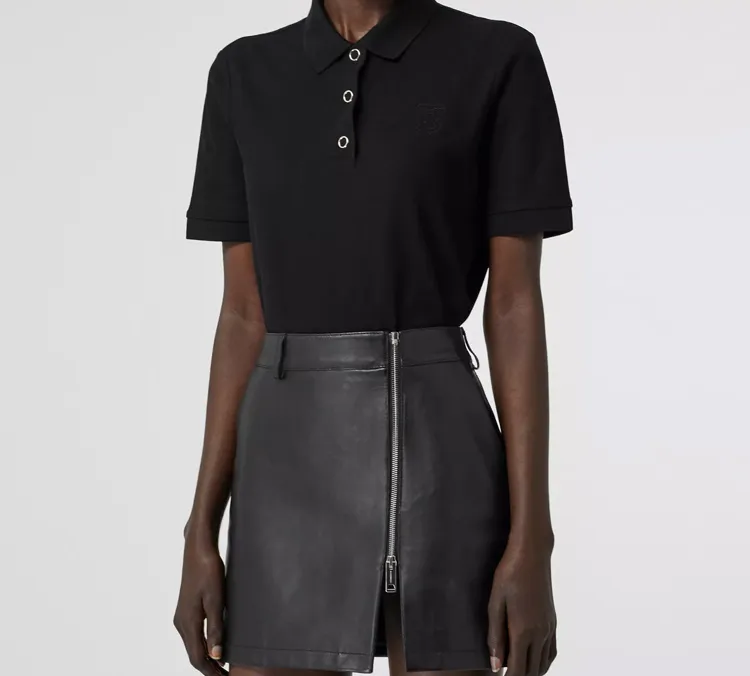 Burberry Women'ss Monogram Motif Pique Cotton Polo Shirt Black-2