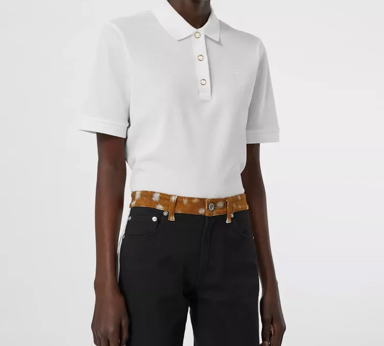 Burberry Women'ss Monogram Motif Pique Cotton Polo Shirt White-1