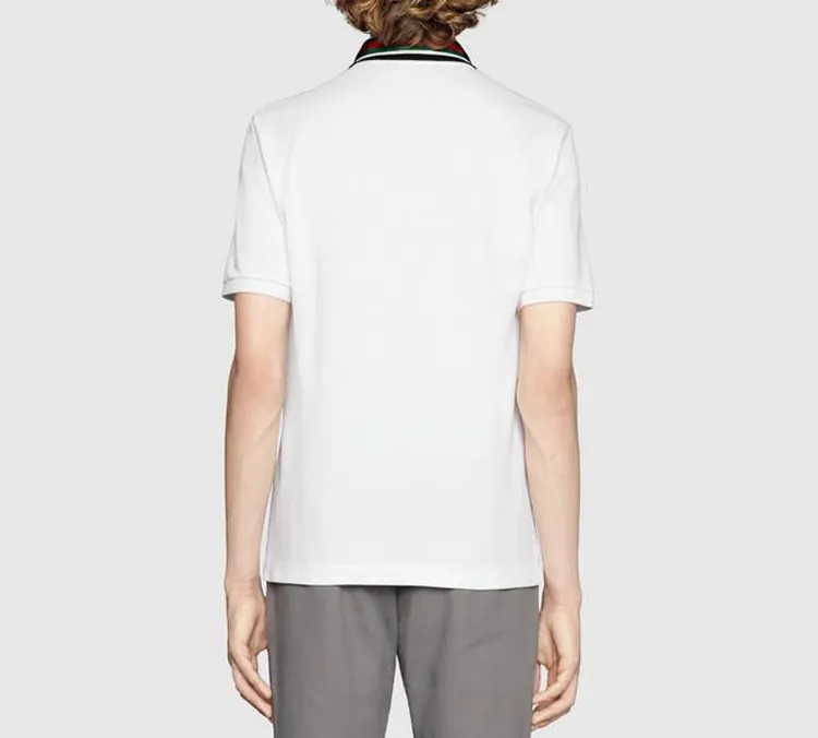 GUCCI Men White Cotton Polo With Web And Feline Head-3